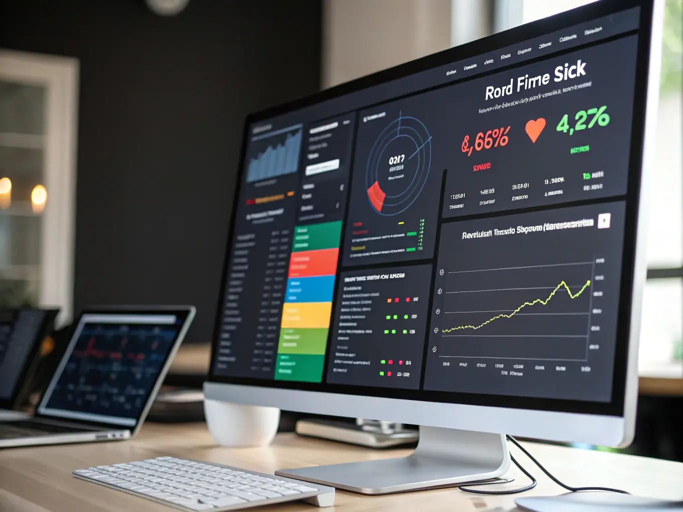 An image showing a risk management dashboard with indicators for volatility, risk scores, and mitigation strategies.